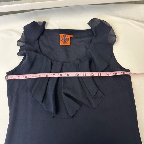 Tory Burch Navy Blue 100% Silk Ruffled blouse size 2 - Picture 7 of 9